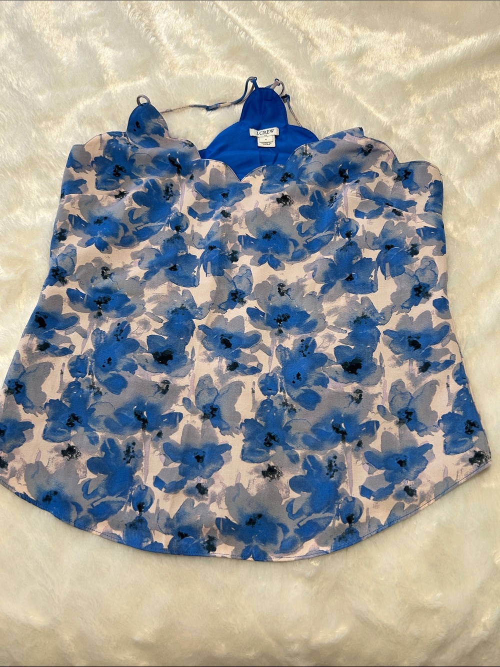 J. Crew Blue Floral Scallop-Edge Cami